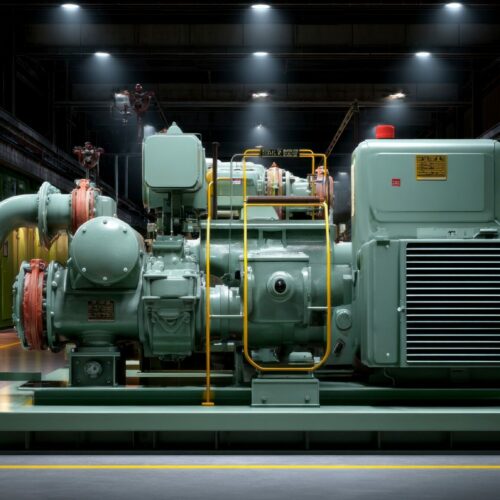 High-quality image of a power backup generator designed for data centers, showcasing its intricate features and industrial functionality in a controlled environment.